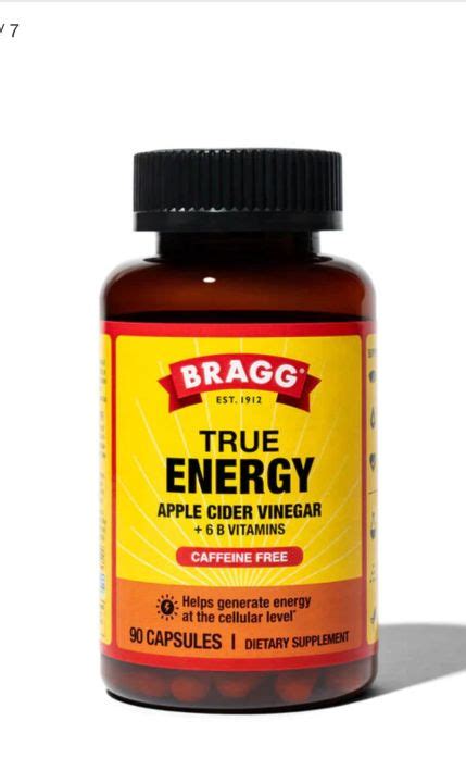 BRAGG Apple Cider Vinegar ACV True Energy Capsules with 6 B vitamins, 750mg of Acetic Acid ...