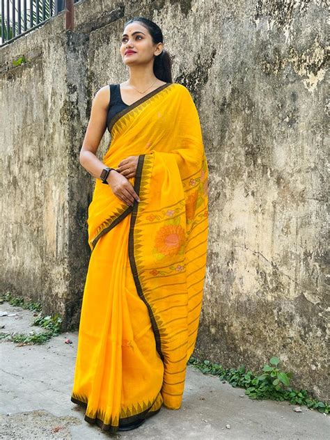 Moirangphee cotton saree in mustered color, from Manipur..