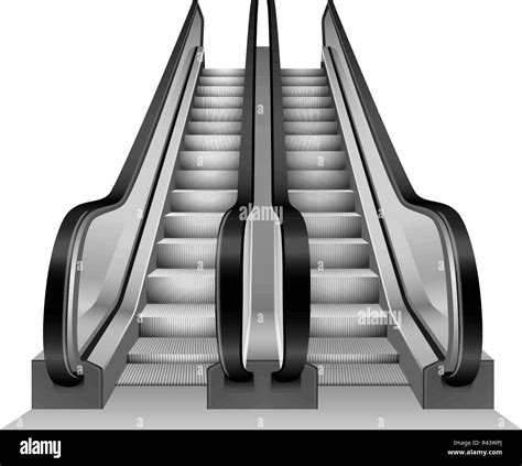 Escalator isolated on white background modern architecture stair Black ...