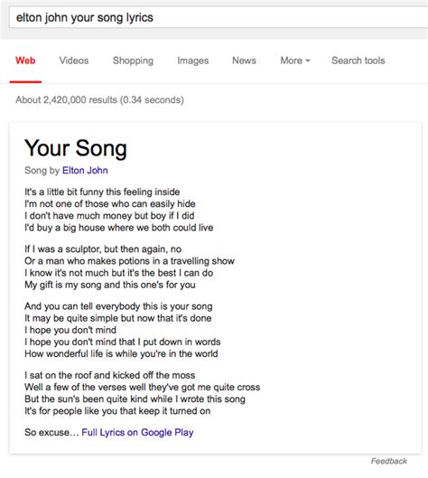 Lyrics Card in Google Search