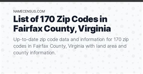 Fairfax County Zip Codes | List of 170 Zip Codes in Fairfax County ...