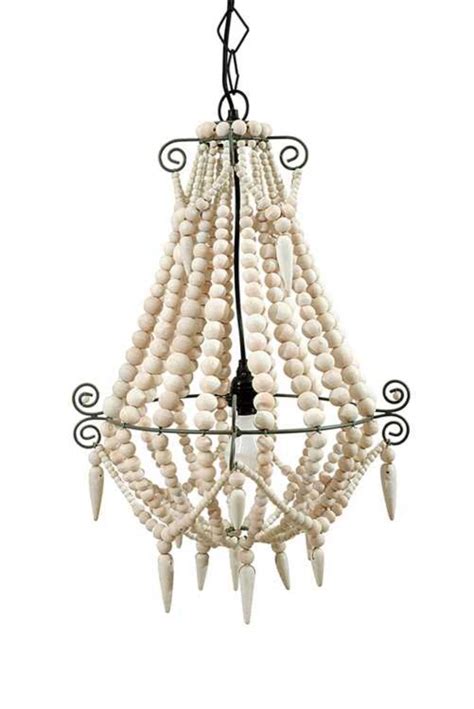 Medium White Wood Beaded Chandelier Old Country French Style Wooden Beads - The Kings Bay