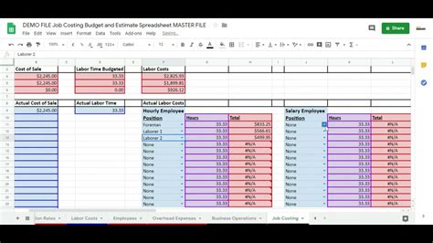 Job Costing - Budget and Estimate Spreadsheet - YouTube