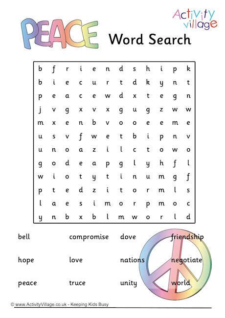 Peace Word Search | International day of peace, World peace day, Peace education