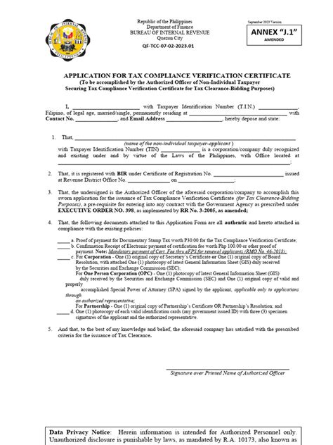 Application For Tax Compliance Verification Certificate Non-Individual Taxpayers | PDF | Government