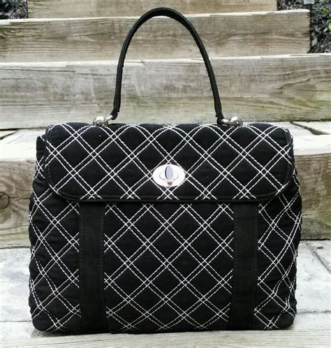 Vera Bradley Black Quilted With White Stitch Spectator Handbag | Quilted shoulder bags, Black ...