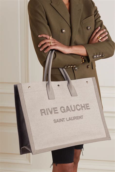 Saint laurent rive gauche leather trimmed embroidered canvas tote neutrals one size – Artofit