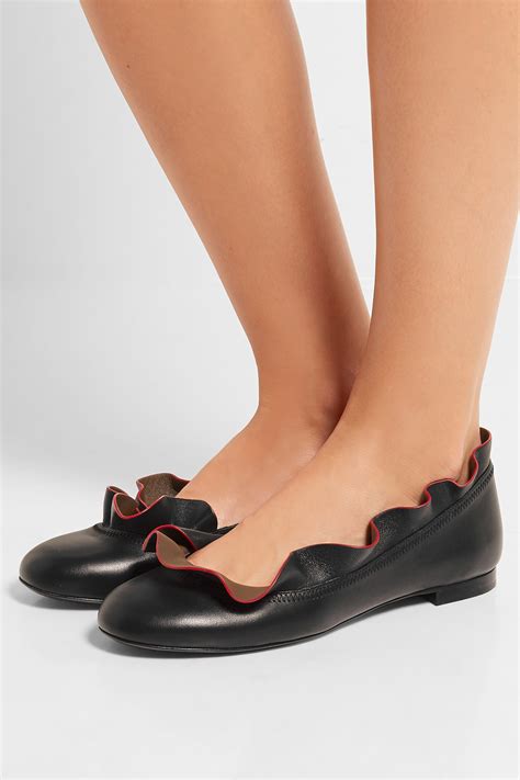 Fendi Ruffled Leather Ballet Flats in Black - Lyst