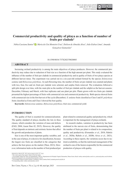 (PDF) Commercial productivity and quality of pitaya as a function of ...