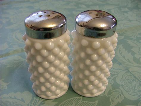 White Milk Glass Hobnail Salt and Pepper Shakers