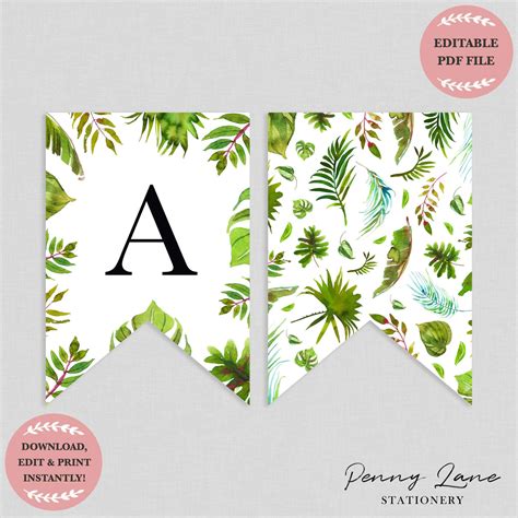 Tropical Greenery Baby Shower Bunting Flag Banner | Baby within Diy Baby Shower Banner Template ...