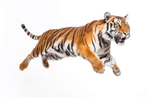 Premium Photo | Large tiger jumping isolated on white