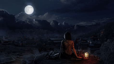 village, Moon, Night, Oriental, Skull HD Wallpapers / Desktop and ...