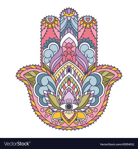 Fatima hand colored indian symbol khamsa sacred Vector Image