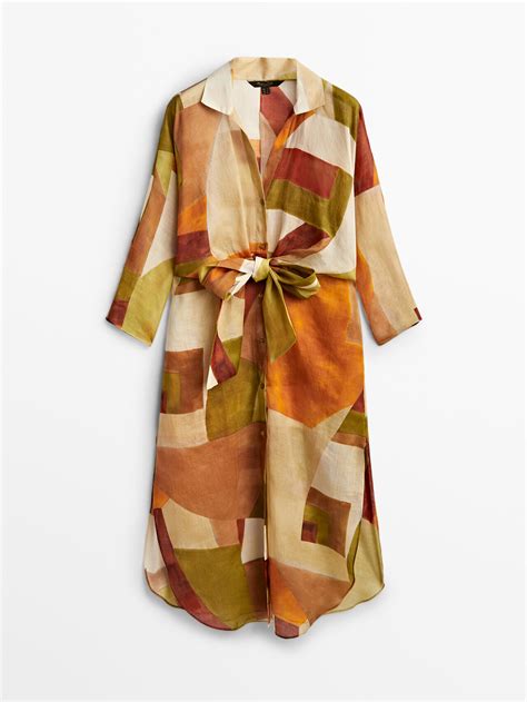 Massimo Dutti 100% Ramie Print Dress In Orange | ModeSens