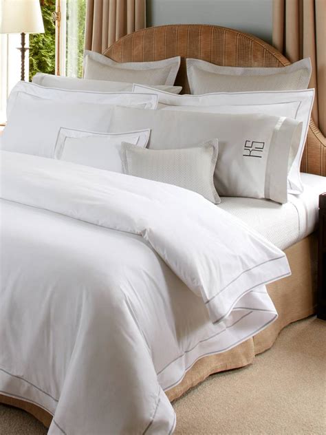 Matouk Ansonia Bedding Collection White 500TC Percale Satin Stitch Detail - Linen Alley