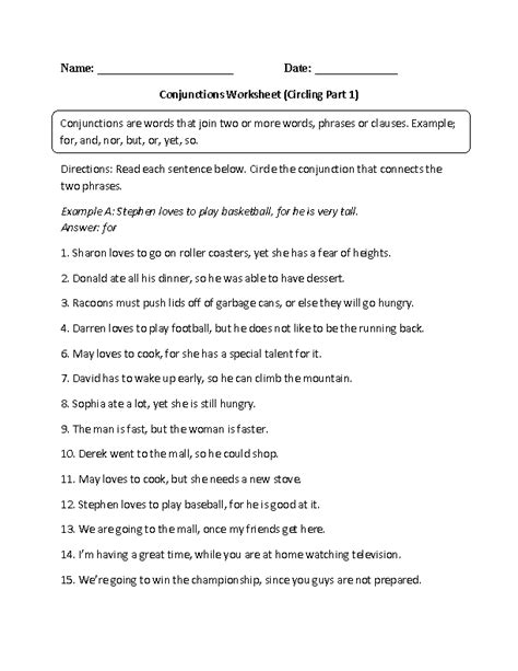 Grade 4 Conjunctions Exercises