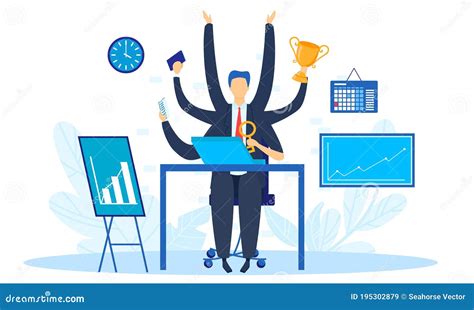 Business Work Multi Task Concept Vector Illustration, Cartoon ...