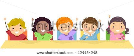 Illustration of School Kids Lined Up in a Row and Raising Their Hands | Kids line, Illustrations ...