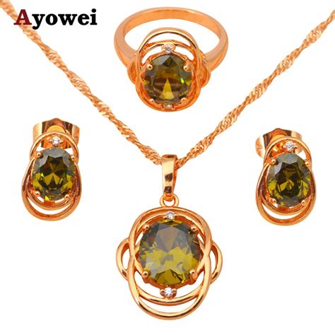 Zircon Wholesale & Retail Fashion jewelry gold tone Zircon Jewelry Set Earrings Necklace Ring sz ...