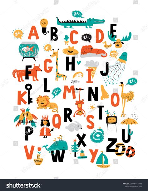 Cute Vector Alphabet Poster Cartoon Style Stock Vector (Royalty Free) 1446443492 | Shutterstock