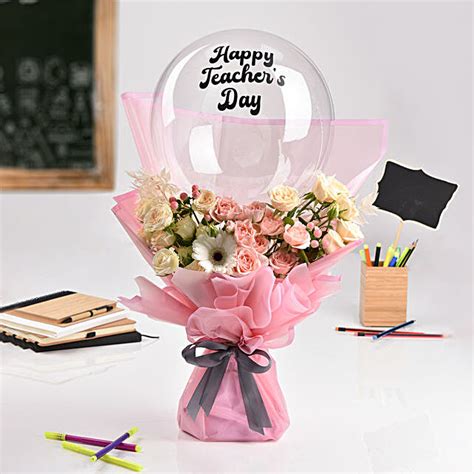 Happy Teachers Day Bouquet With Balloon uae | Gift Happy Teachers Day Bouquet With Balloon- FNP