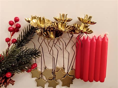 Set of 10 Christmas Tree Candle Holders Gold 10 Red Candles Pendulum Candle Holder Balance ...