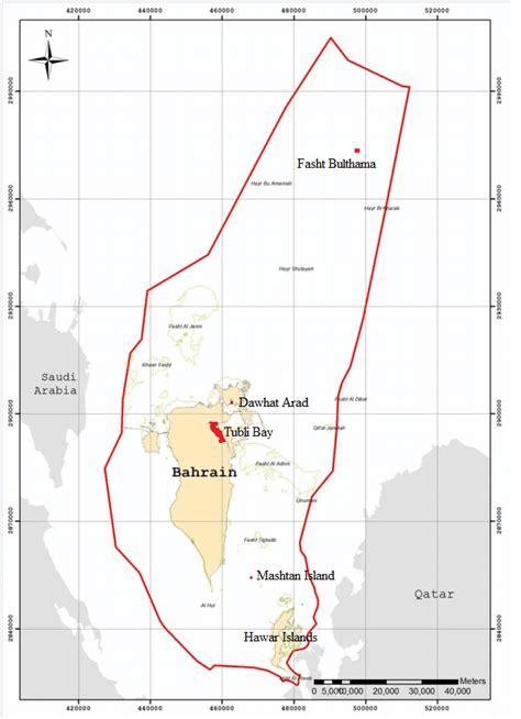 A map showing marine protected areas in Bahrain; Hawar Islands, Tubli... | Download Scientific ...