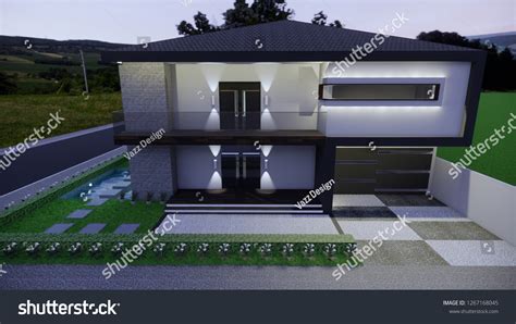 Contemporary Exterior Design Modern Corner House Stock Illustration ...