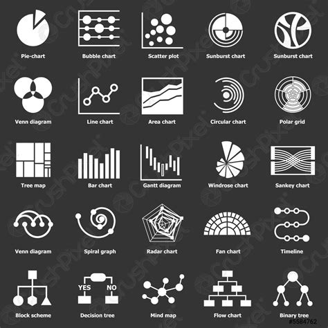 Infographic chart types icons set grey vector - stock vector 5584762 | Crushpixel