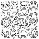 A coloring Page Featuring Cute animals And plants For Kids  Premium AI sketch template