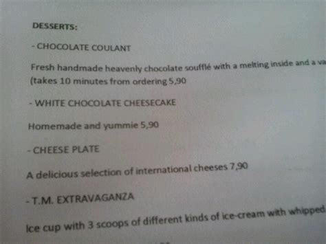 Menu at Restaurant Table Mountain, Comares