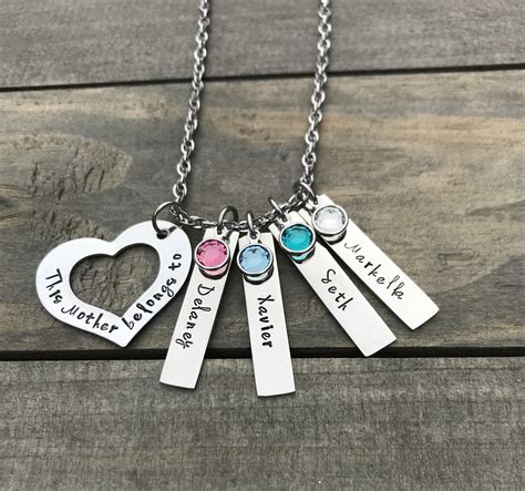 Mom Necklace / 1 2 3 4 5 Name birthstone Gift / Custom engraved Necklace Jewelry / Mother Child ...