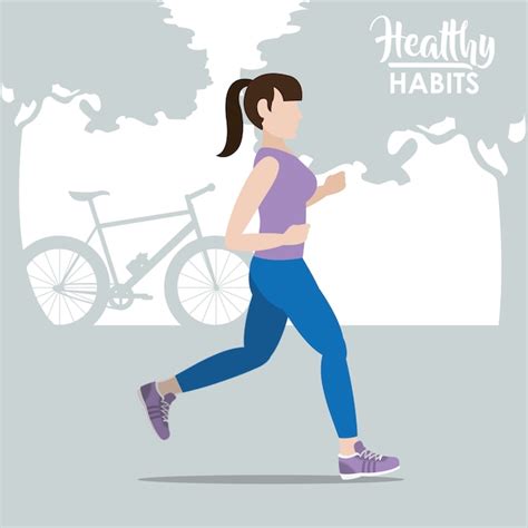 Premium Vector | Woman running cartoon healthy habits