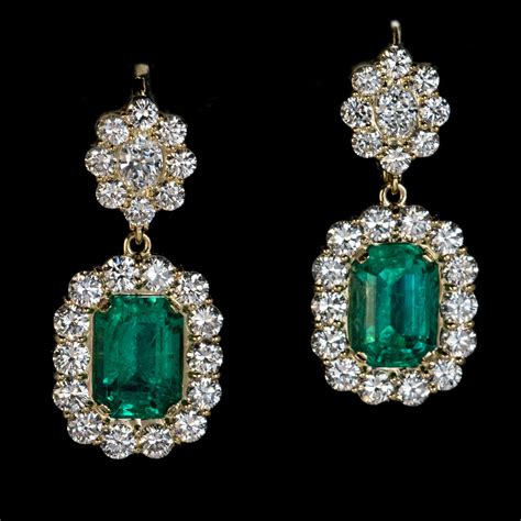 Rare 8.40 Ct Russian Emerald Diamond Gold Earrings Ref: 852477 ...