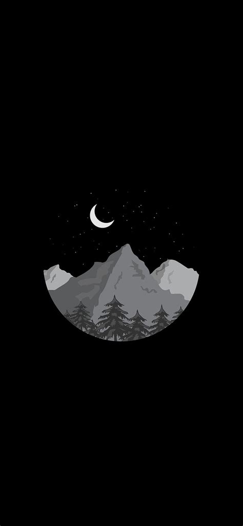 Mountains, amoled, black, forest, minimal, minimalist, moon, pitchblack, stars, HD phone ...