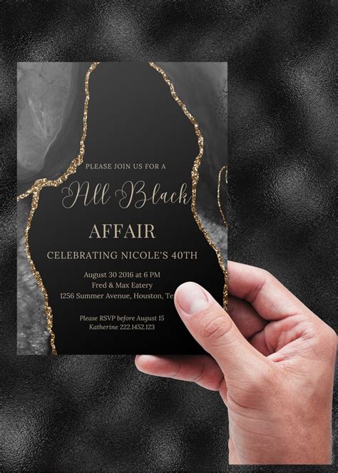 All Black Party Invitation All Black Affair Invitation Agate - Etsy