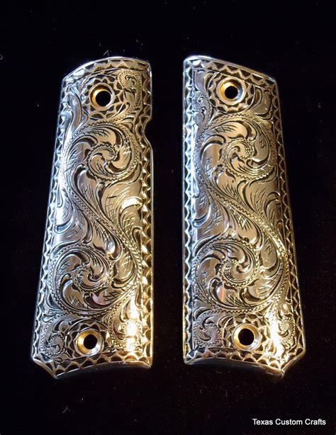 1911 Pistol Grips with Full Hand Engraved Western Floral