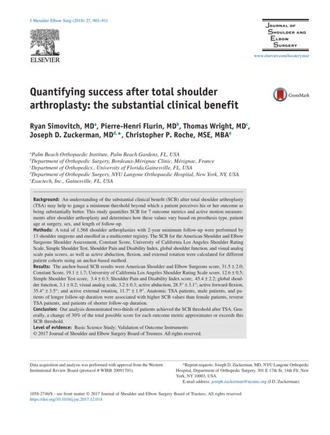 (PDF) Quantifying success after total shoulder arthroplasty: The ...