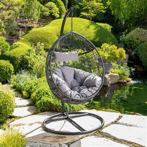 Katelyn Outdoor Black Wicker Hanging Basket Chair with Stand - Walmart ...