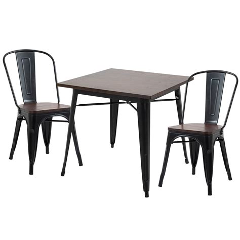 Buy HOMCOM 3 Piece Industrial Style Dining Table Set, Small Kitchen Table and Chairs for 2,Steel ...