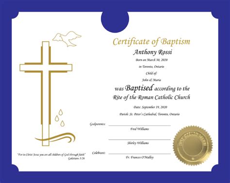 Roman Catholic Certificate of Baptism (Packs of 10 or 50) – $14.95/$54.99 - Churchwares Direct