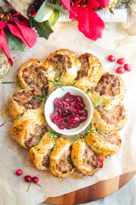 Easy Christmas Sausage Roll Wreath with Cranberries - Dished by Kate