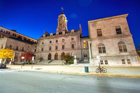 Portland, Maine. City Streets with Tourists at Night in Fall Season ...