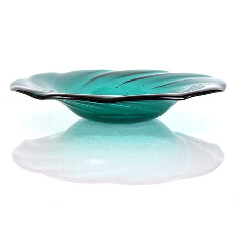 Glass Art Fruit Bowl Centerpiece Teal Aqua Green Modern Art | Etsy