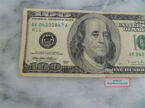 1996 Usa $100 Dollar Bill Cut Smaller & Wide Bottom On Back & See Ink Embossing