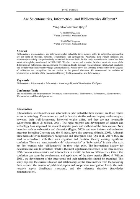 (PDF) Are Scientometrics, Informetrics, and Bibliometrics different?