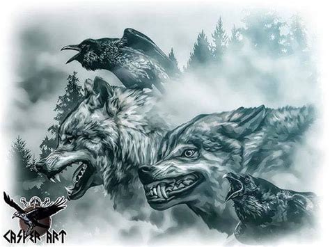 Geri, Freki, Huginn and Muninn by thecasperart on DeviantArt