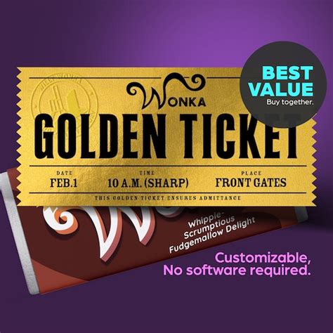 Wonka Bar, Golden Ticket editable template, DIY costume Willy Wonka's ...