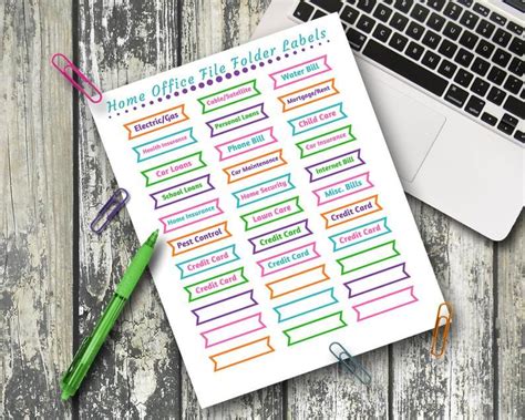 Home Office File Folder Labels EDITABLE Printable Organization Colorful ...